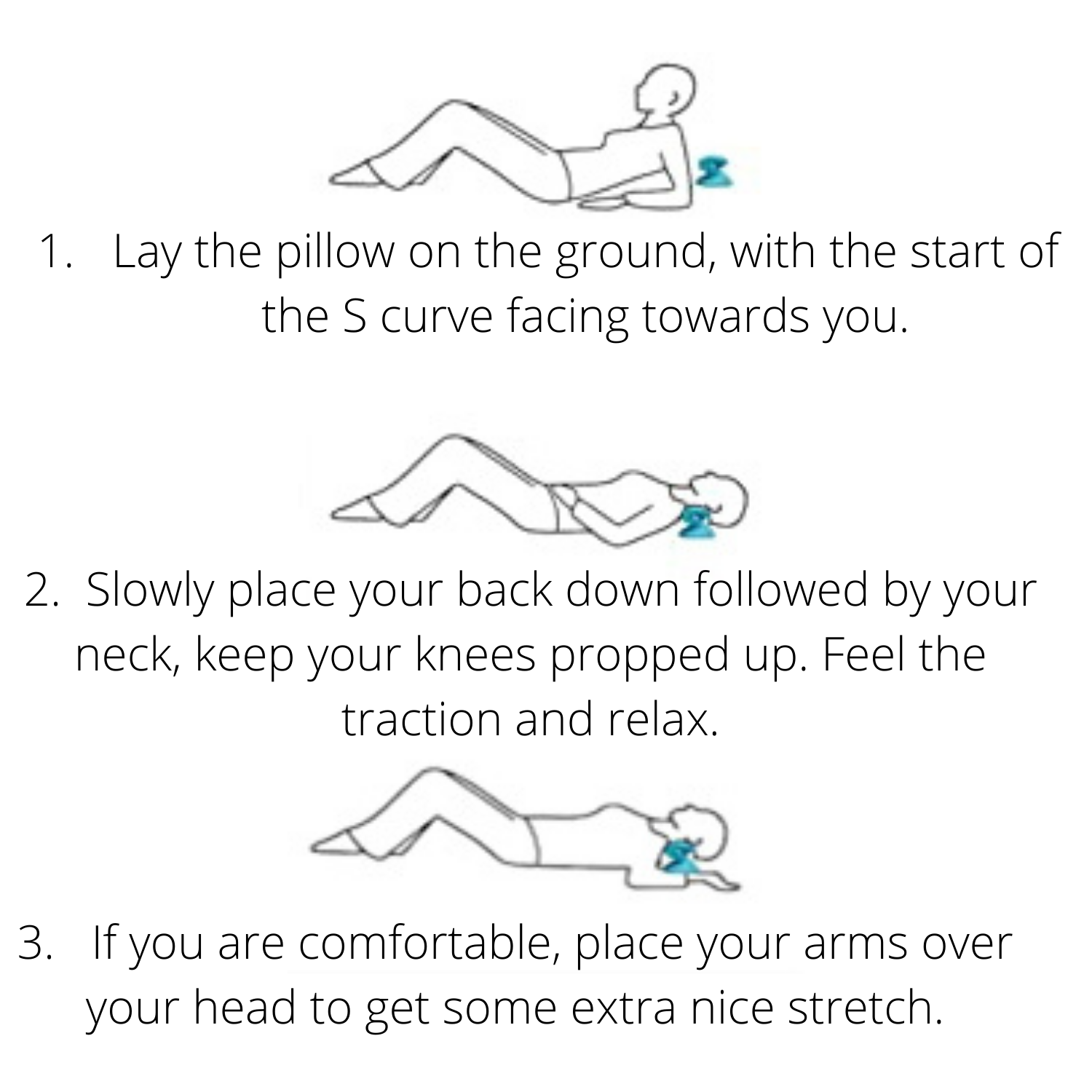 Step-by-step instructions for using the cervical traction pillow